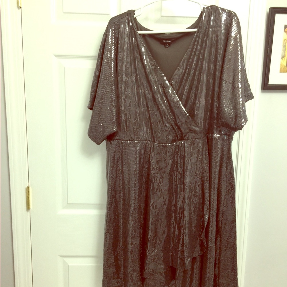 Torrid gunmetal sequin faux-wrap dress